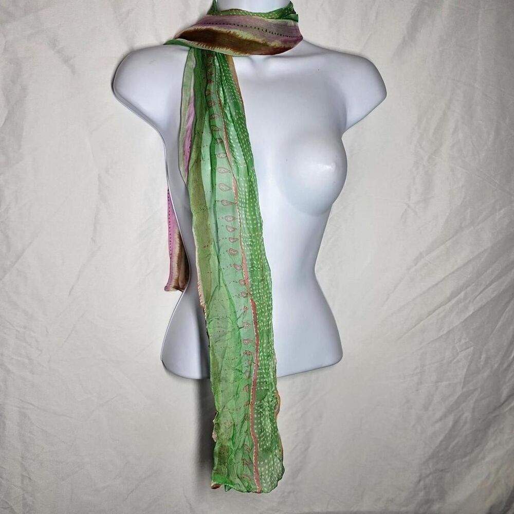 vintage y2k 2000s silk green patterned scarf
